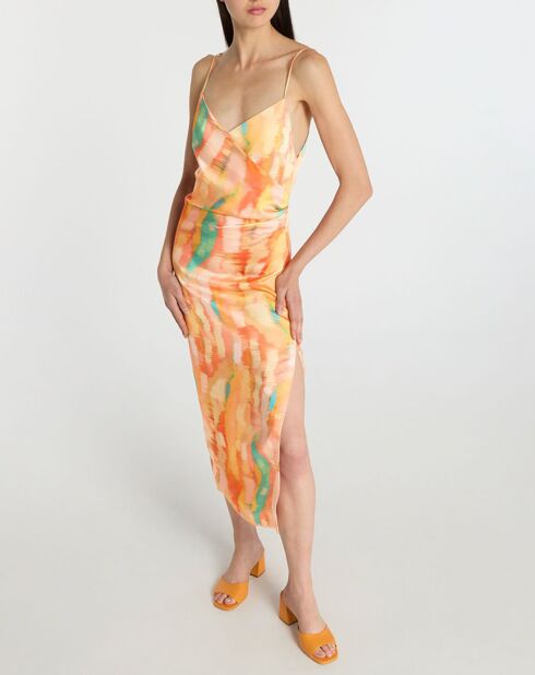 Langes Kleid Clem mit orangem Fantasy-Print