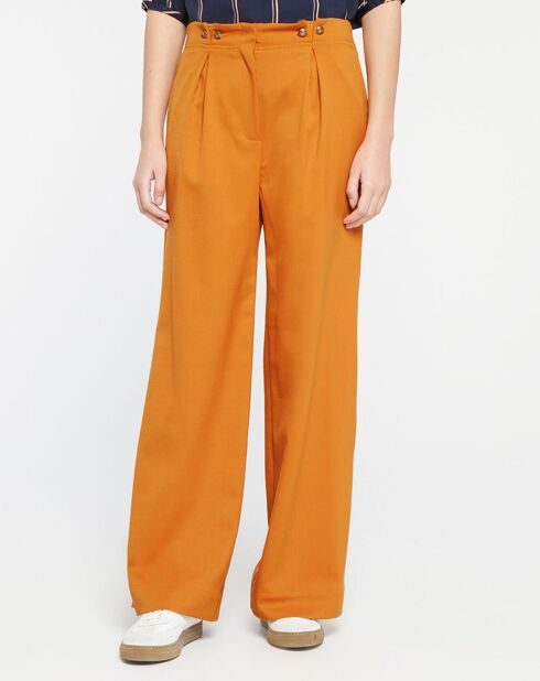 Pantaloni larghi in misto lana arancioni Amor Marin