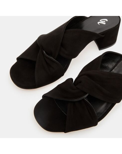 Geknoopte muiltjes van zwart fluwelen leer - hak van 5 cm