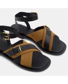 Sandales en Cuir à brides croisées à boucle noir/kaki