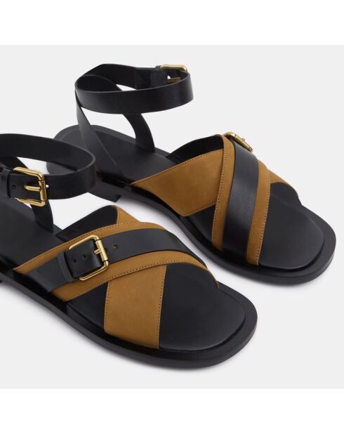 Sandales en Cuir à brides croisées à boucle noir/kaki