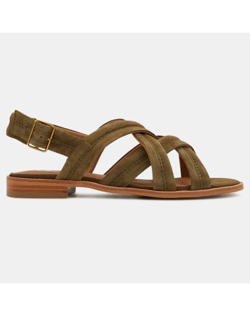 Kaki fluwelen leren kruissandalen