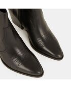 Bottines en Cuir façon santiags noires - Talon 7 cm