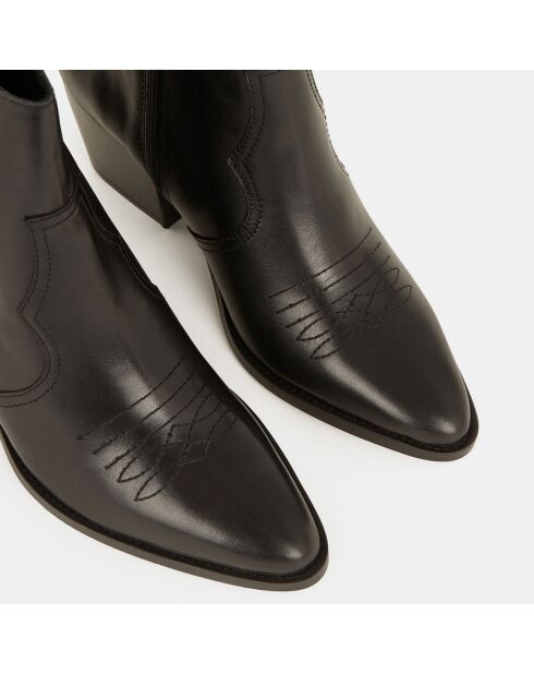 Bottines en Cuir façon santiags noires - Talon 7 cm