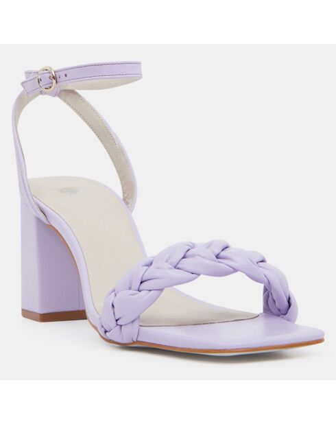 Lichtpaarse leren sandalen met gevlochten band - Hak 7 cm