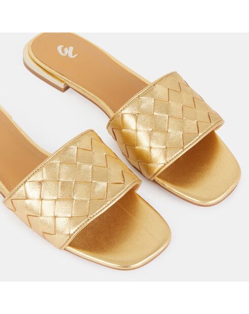 Mules plates en Cuir bride tressée dorées