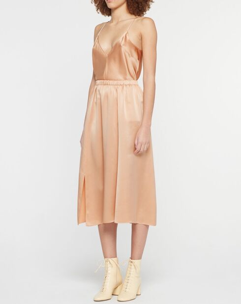 Jupe 100% Soie Gonna Elastico rose poudre