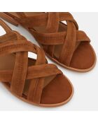 Sandales croisées en Velours de Cuir camel
