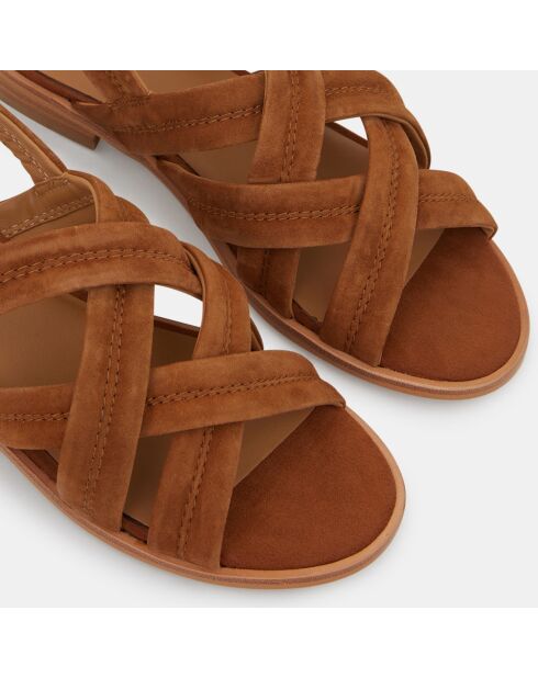 Sandales croisées en Velours de Cuir camel