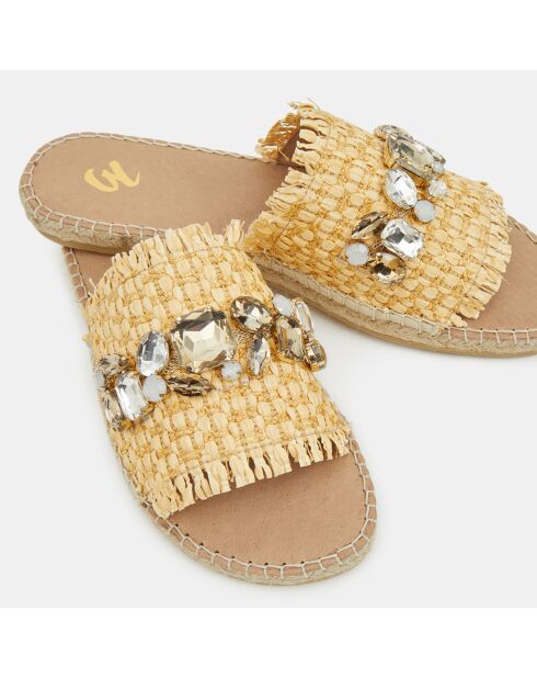 Platte muiltjes van gevlochten vezels, beige sieraden