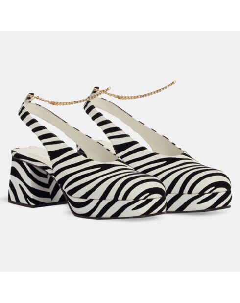 Sandales en Cuir blanc/noir - Talon 7 cm