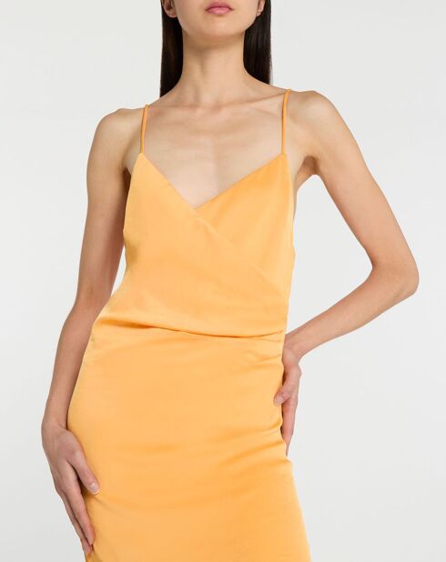 Langes Kleid Mag mit dünnen orangefarbenen Trägern