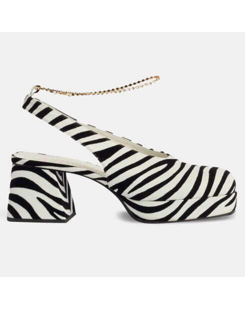 Sandales en Cuir blanc/noir - Talon 7 cm