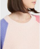 Pull en Laine & Cachemire Florine tricolore col rond rose/bonbon/parme