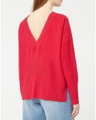 Pull 100% Cachemire Frani col V rose foncé