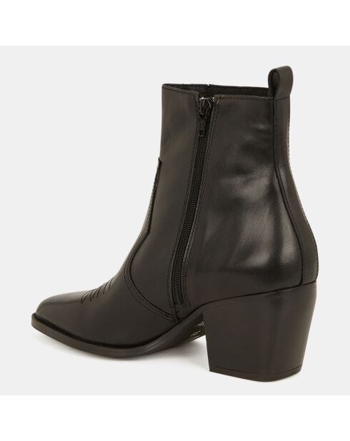Bottines en Cuir façon santiags noires - Talon 7 cm