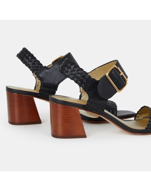 Sandales en Cuir à brides tressées noires - Talon 6 cm