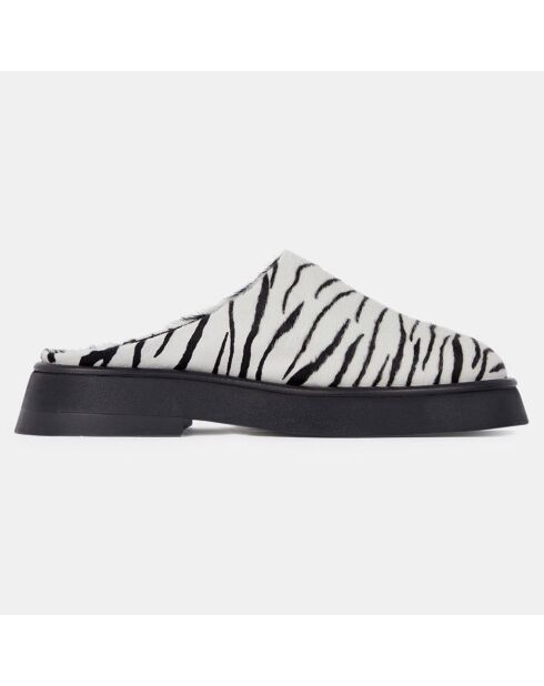 Mules sabots en poils ras noir/blanc