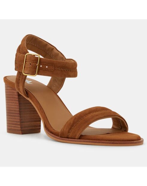 Sandales en Velours de Cuir bride simple marron - Talon 7,5 cm
