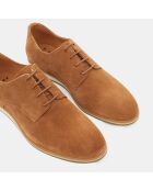 Derbies basses en Velours de Cuir camel