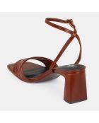 Sandales en Cuir à bride tressée marron - Talon 6,5 cm
