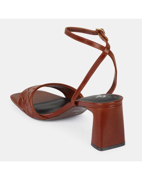 Ledersandale mit braunem Webriemen - 6,5 cm Absatz