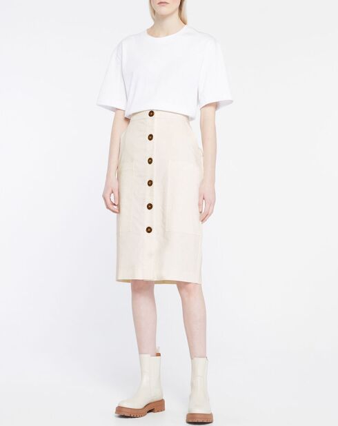 Ecrufarbener gerader Rock aus Kakao-Twill