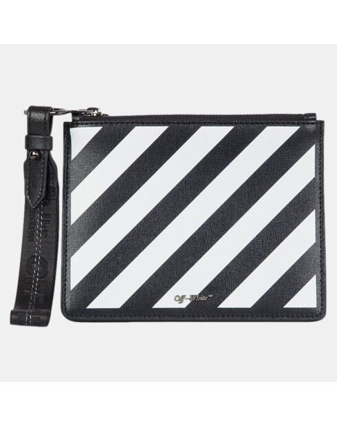Pochette en Cuir de vachette Diag noir/blanc - 14x18x2 cm