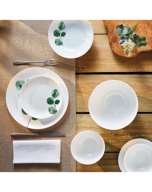 6 Assiettes creuses Eucalyptus blanches - D.20x4.2 cm