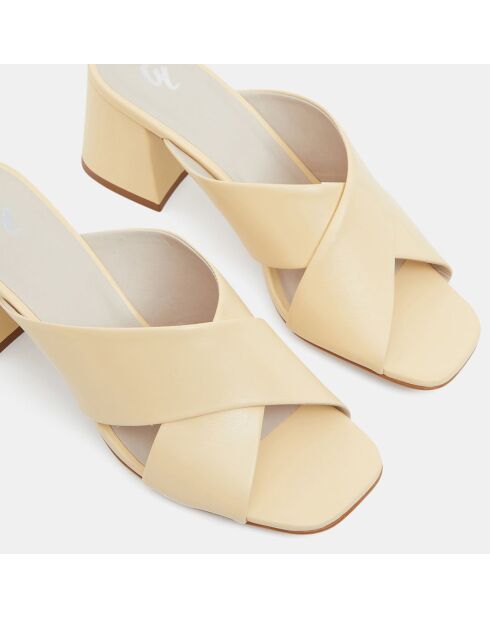 Mules croisées en Cuir écrues - Talon 6 cm