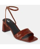Sandales en Cuir à bride tressée marron - Talon 6,5 cm