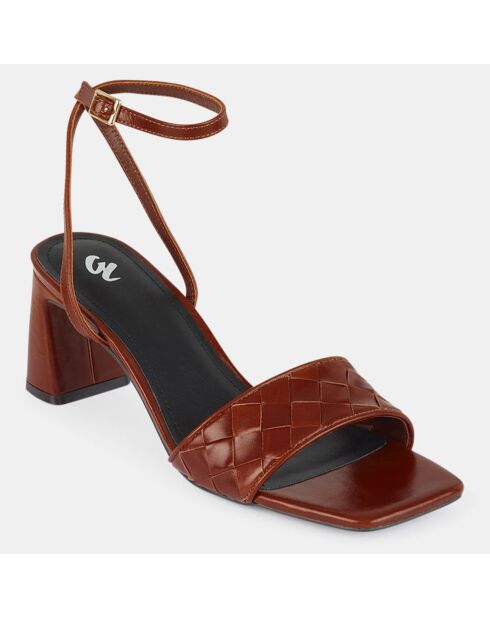 Ledersandale mit braunem Webriemen - 6,5 cm Absatz