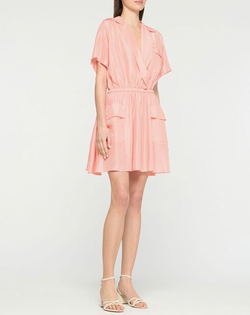 Robe 100% Soie Abito Corto Habotay rose clair