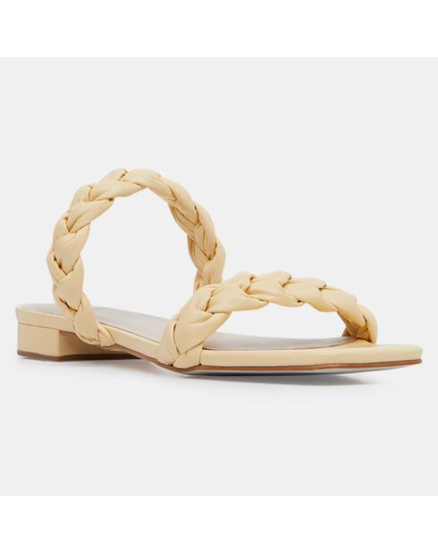 Mules plates en Cuir brides tressées écrues