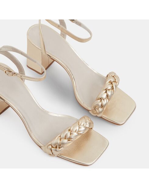 Sandales en Cuir à bride tressée dorées - Talon 7 cm