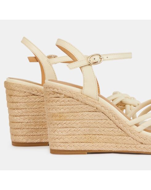 Sandali espadrillas con zeppa in pelle annodata color avorio - tacco 9,5 cm