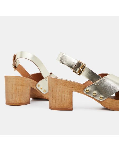 Sandali con zoccolo in pelle dorata - Tacco 7 cm