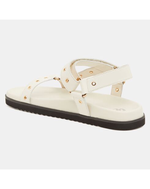 Sandales en Cuir à scratch œillets décoratifs écrues