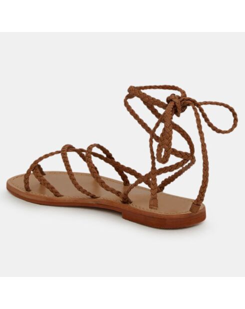 Braune geflochtene Ledersandalen mit Knöchelschnürung