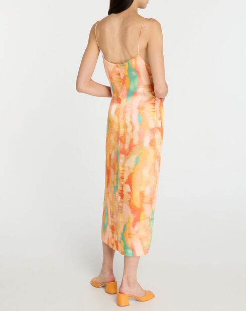 Langes Kleid Clem mit orangem Fantasy-Print
