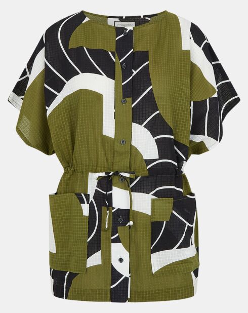 Top Frida de algodón Whisper verde musgo/negro