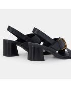 Sandales en Cuir à bout carré et boucle noires - Talon 6 cm