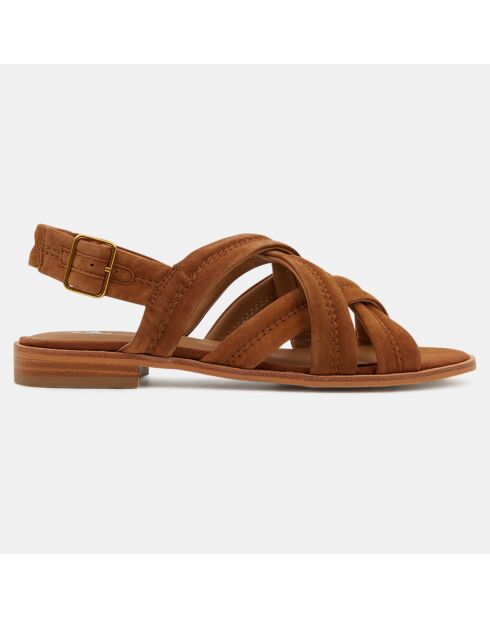 Sandales croisées en Velours de Cuir camel