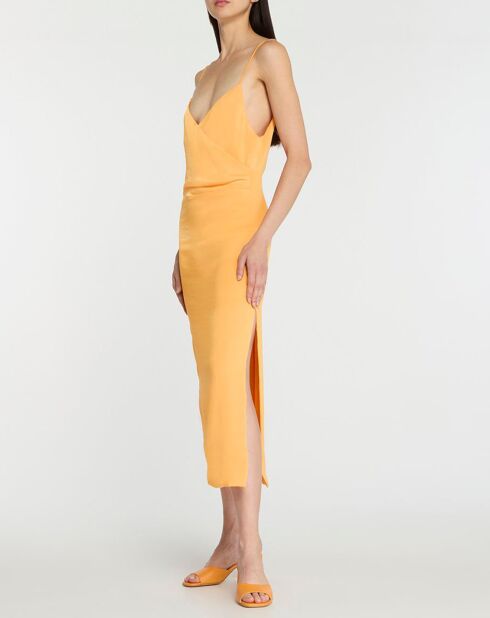 Langes Kleid Mag mit dünnen orangefarbenen Trägern