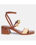 Sandales en Cuir & Raphia marron - Talon 6 cm