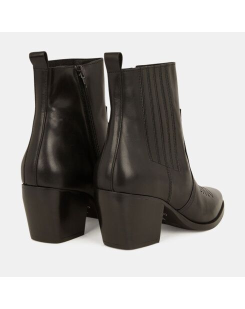 Bottines en Cuir façon santiags noires - Talon 7 cm