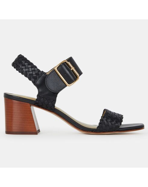 Sandales en Cuir à brides tressées noires - Talon 6 cm