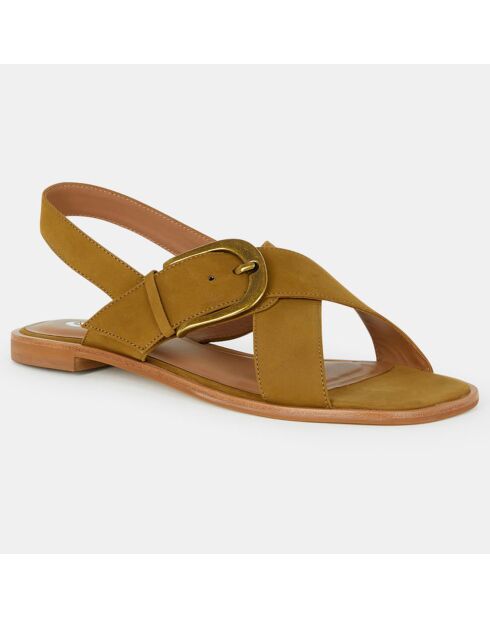 Sandales en Velours de Cuir à boucle kaki