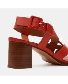 Sandales en Cuir à brides croisées orange - Talon 5,5 cm