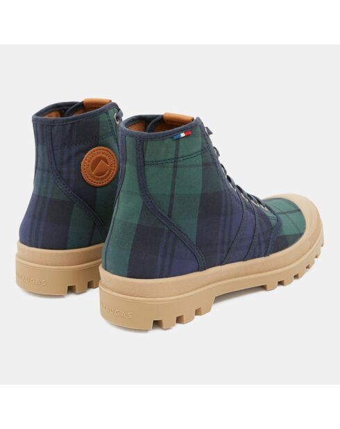 Boots Authentiques en Toile de Coton motif tartan bleu/vert